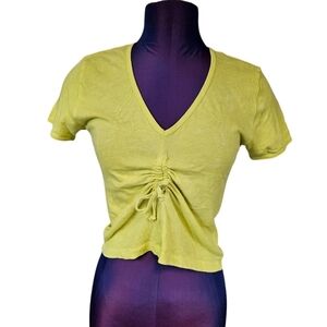 BDG Yellow Y2K Cinched V-Neck Cropped Tee-Shirt Size Large Women's A68